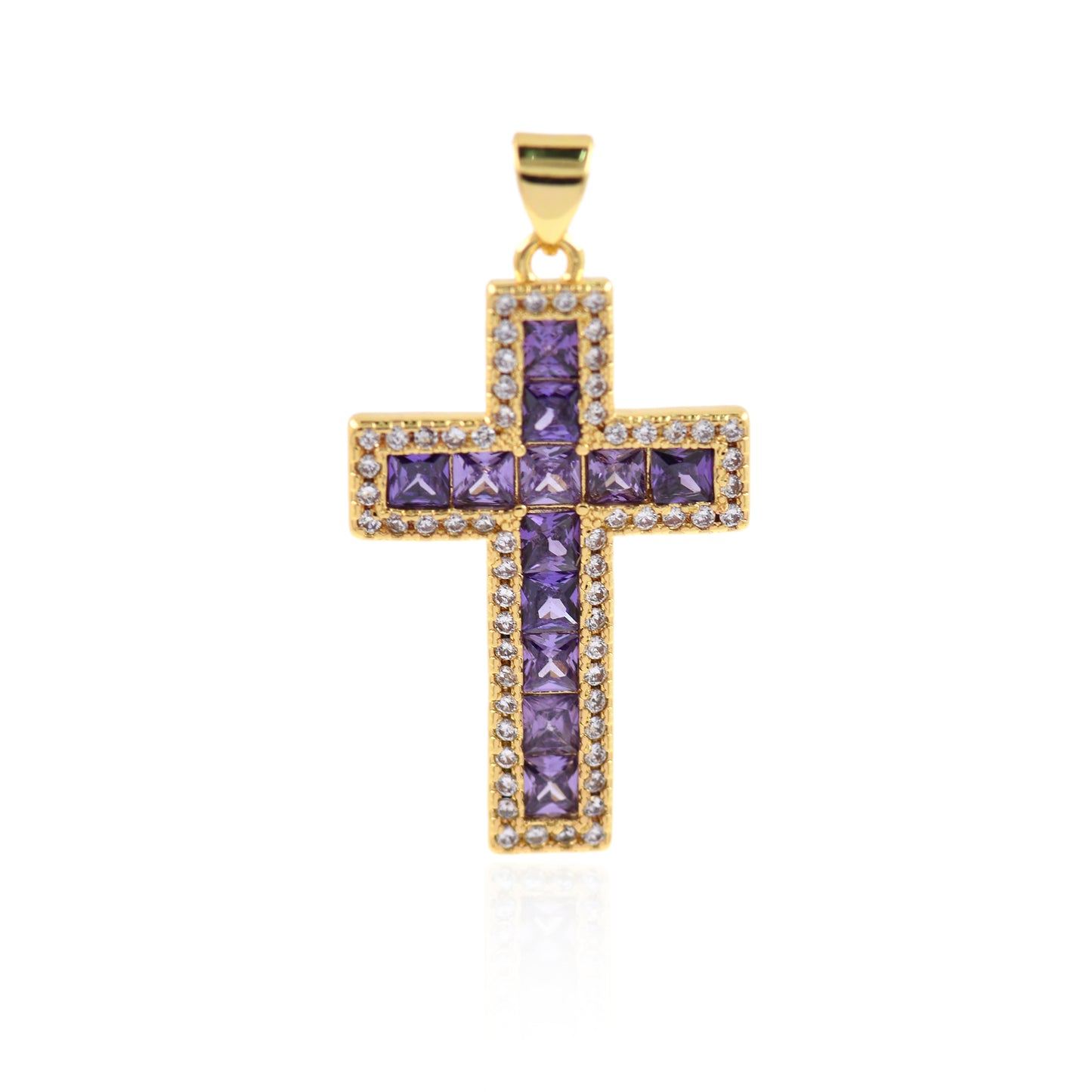 Clear Cubic Cross Pendant,Gold Plated Cross Jewelry Accessory 32x20mm