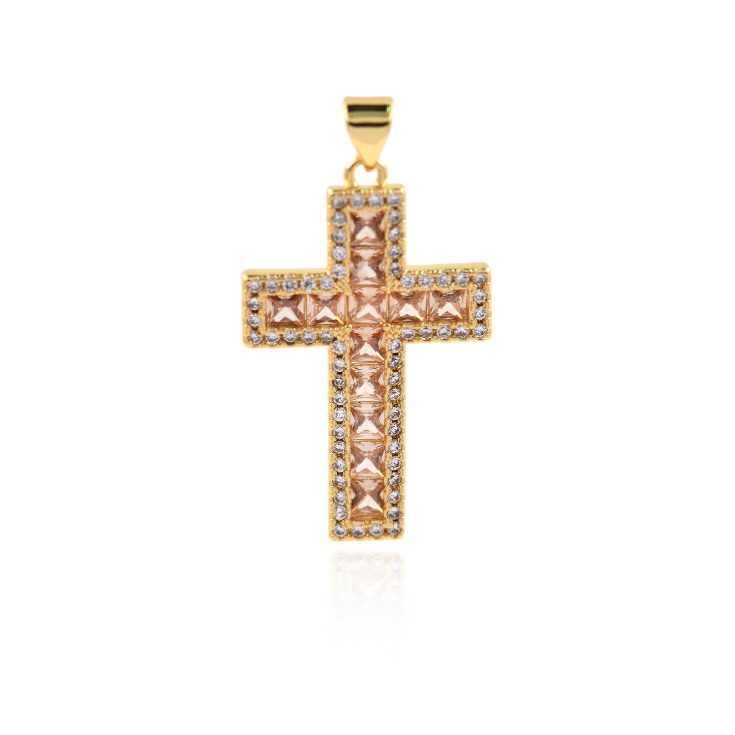 Clear Cubic Cross Pendant,Gold Plated Cross Jewelry Accessory 32x20mm