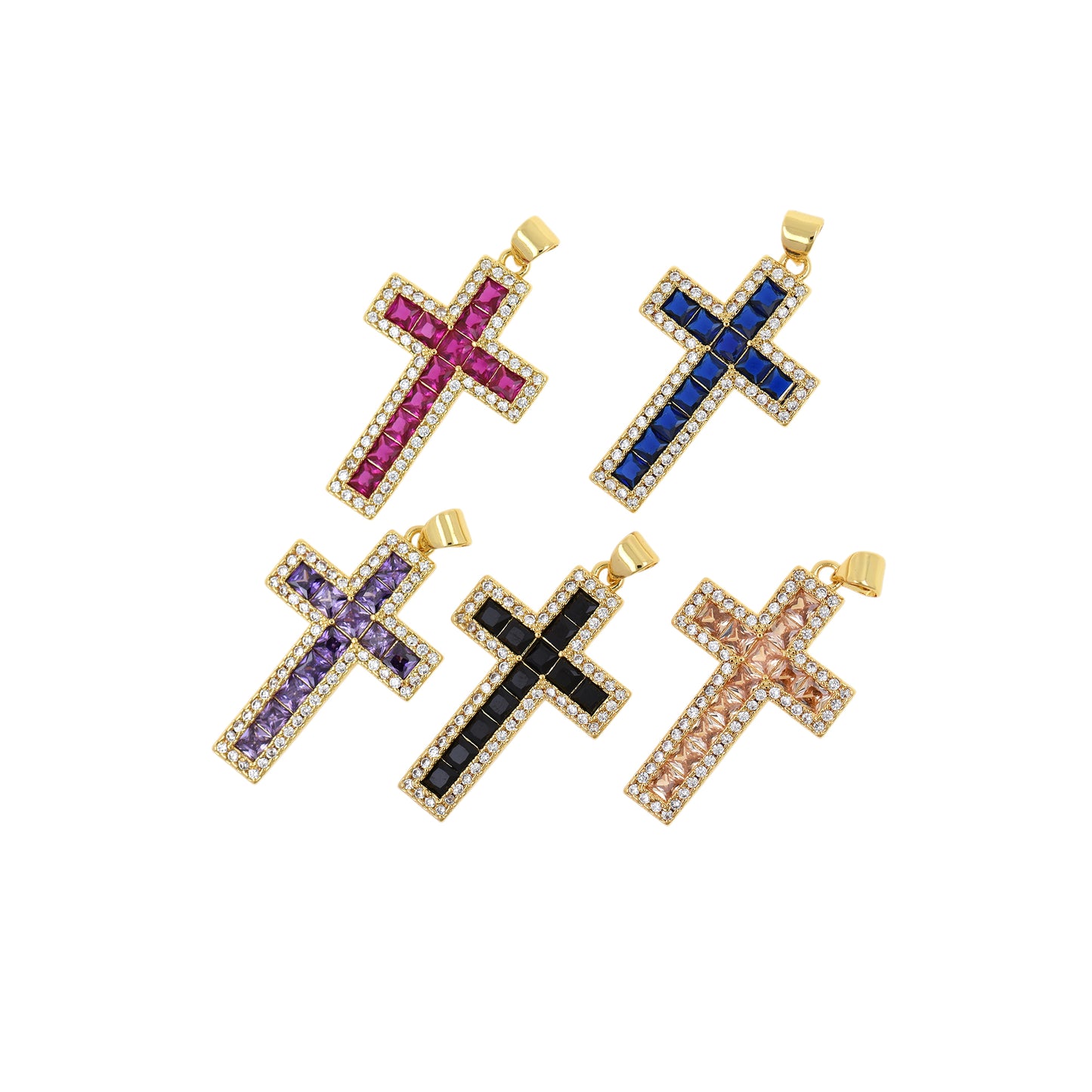 Clear Cubic Cross Pendant,Gold Plated Cross Jewelry Accessory 32x20mm