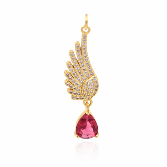 CZ Micro Inlaid Pavé Wings Pendant, Wing Charm 37x10mm