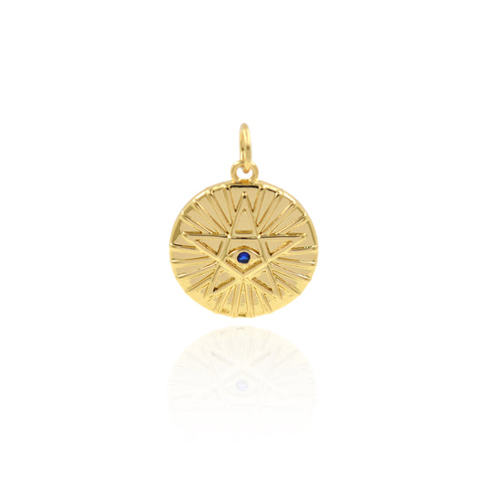 18K Filling Gold Diamond,Star Evil Eye Pendant  21x19.5mm