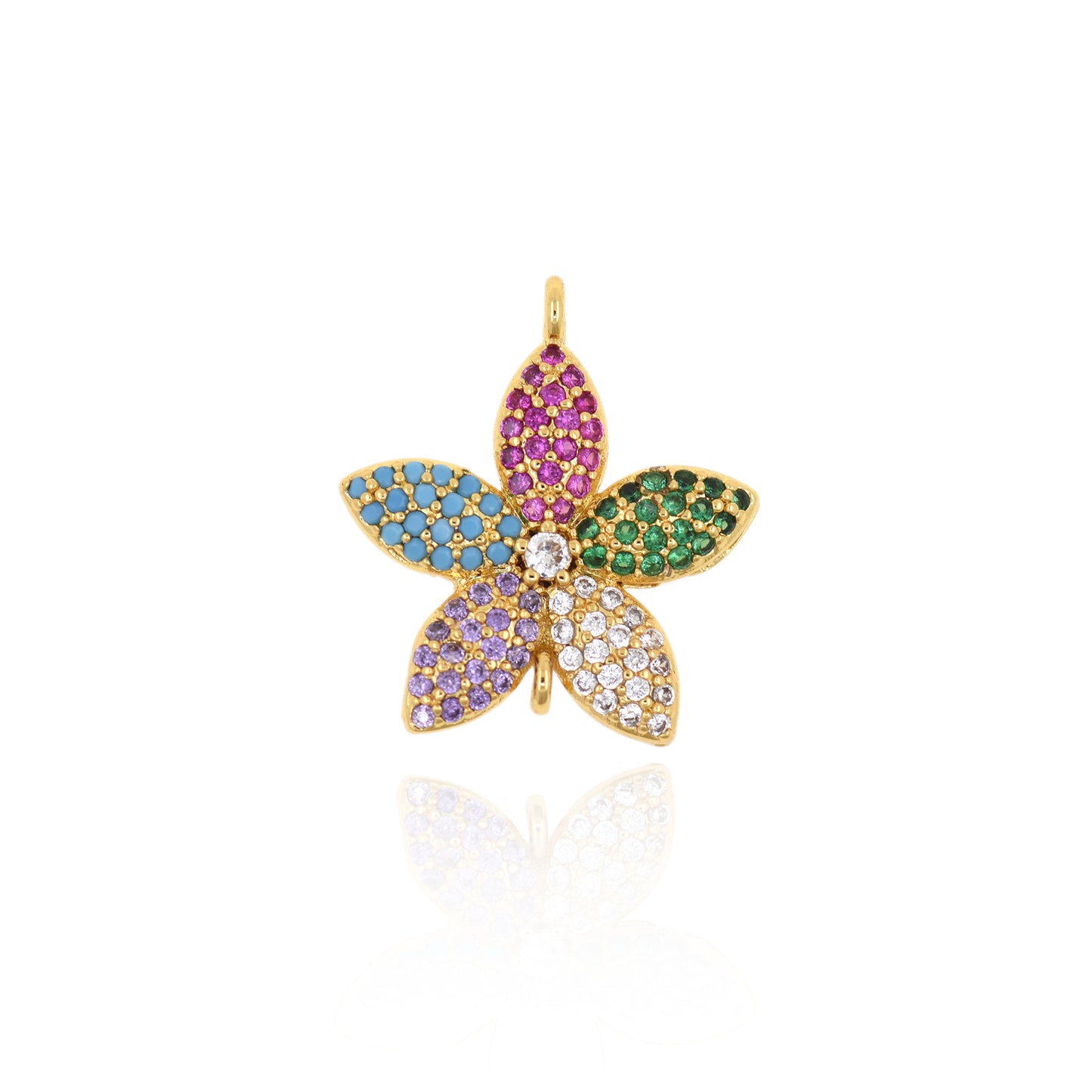 Colorful Zircon Flower Connector in 18K Filled Gold 20x18mm