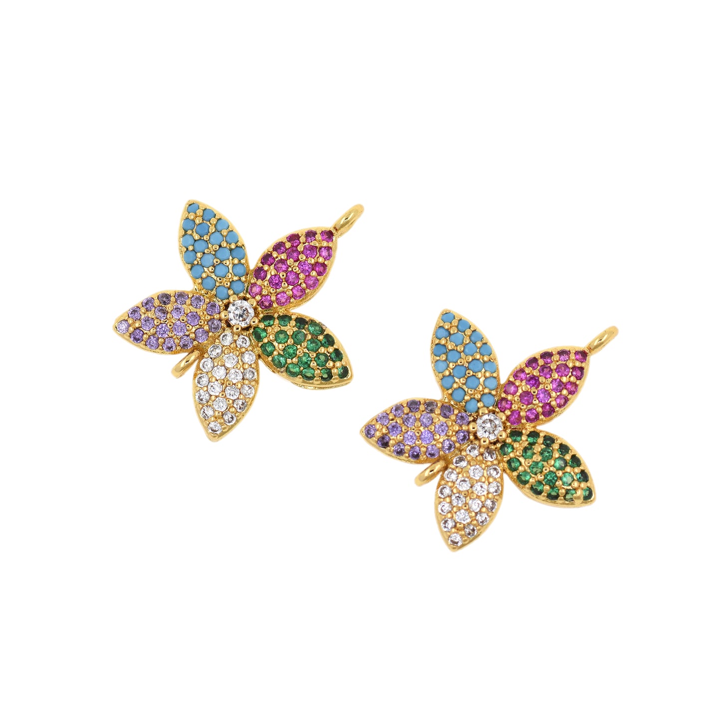 Colorful Zircon Flower Connector in 18K Filled Gold 20x18mm