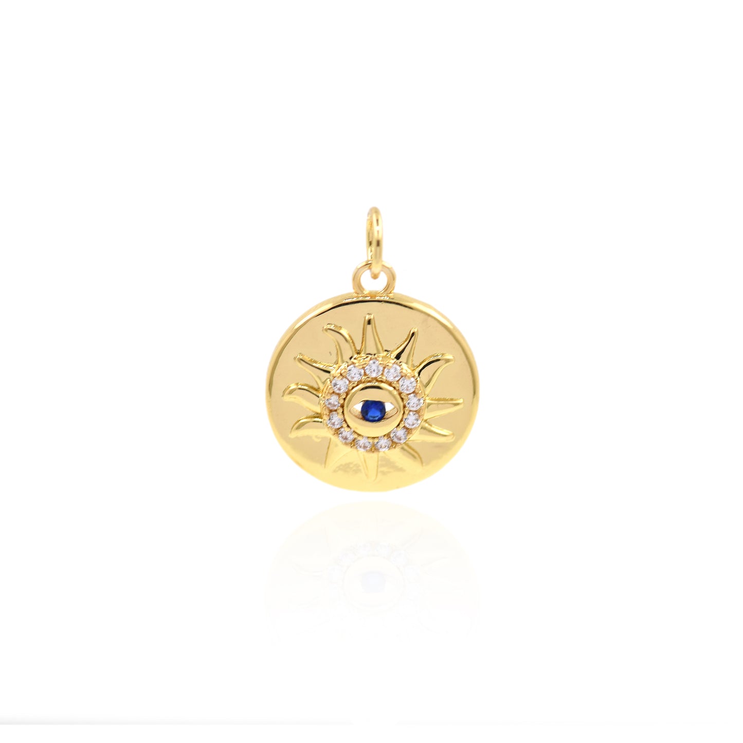 Brass Enamel Sun Evil Eye Pendant, Enamel Charm 15mm