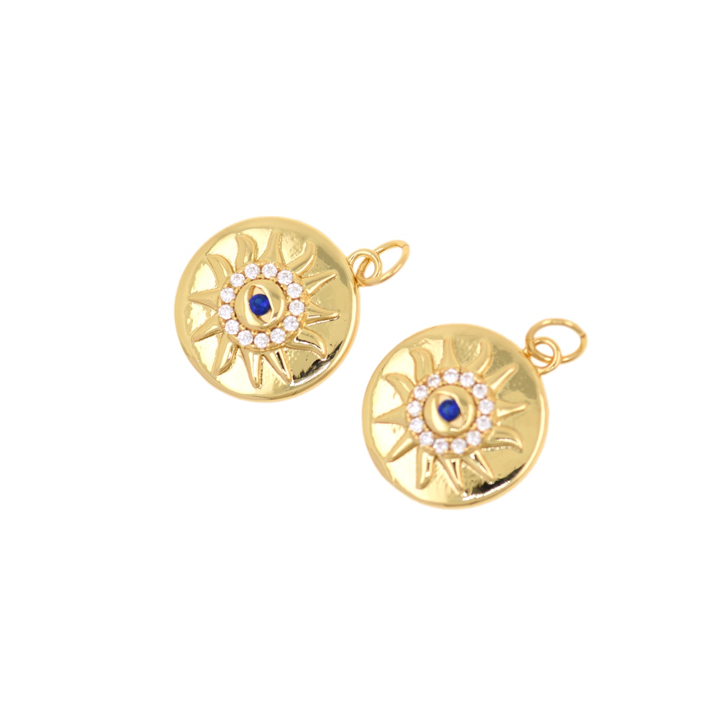 Brass Enamel Sun Evil Eye Pendant, Enamel Charm 15mm