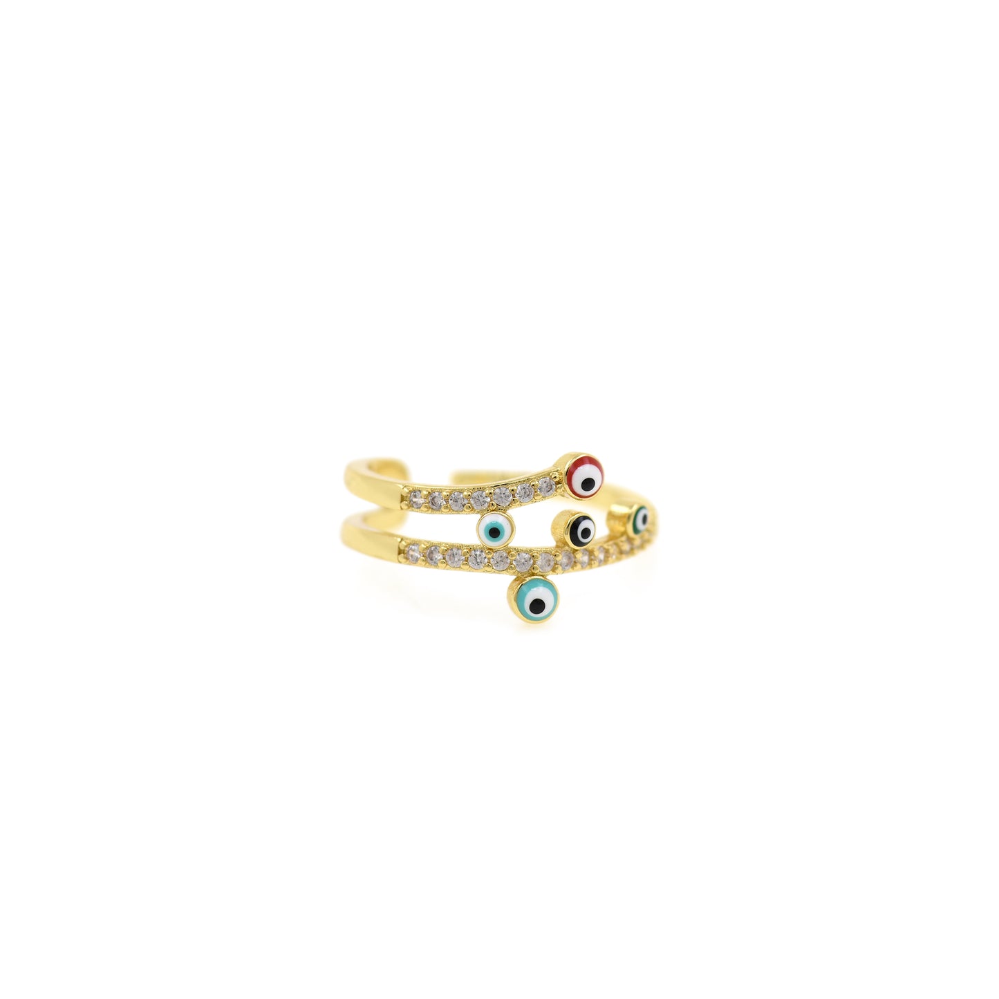 Gold Plated Zircon Eye Shaped Evil Eye Ring 11x21mm