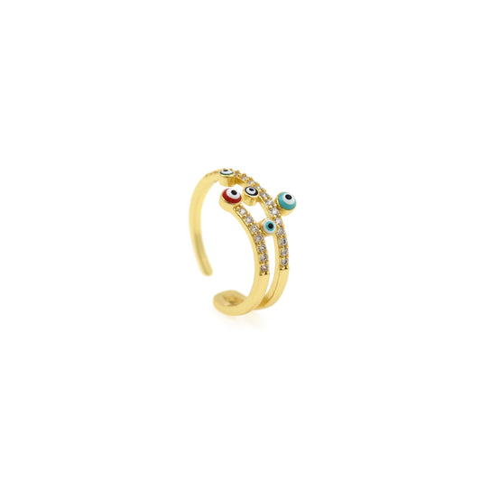 Gold Plated Zircon Eye Shaped Evil Eye Ring 11x21mm