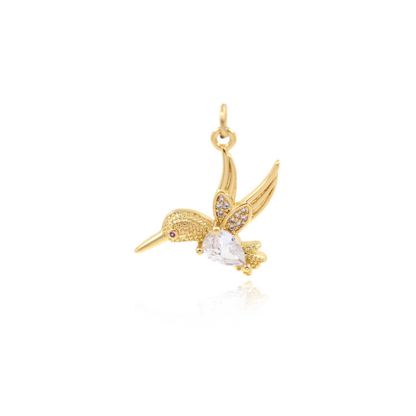 CZ Micro Set Zircon Bird Pendant, Bird Charm 21x19mm