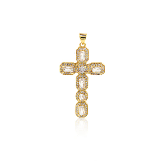 18K Gold Filled Cross Pendant, Colorful Zircon Cross Charm 23.5x41mm