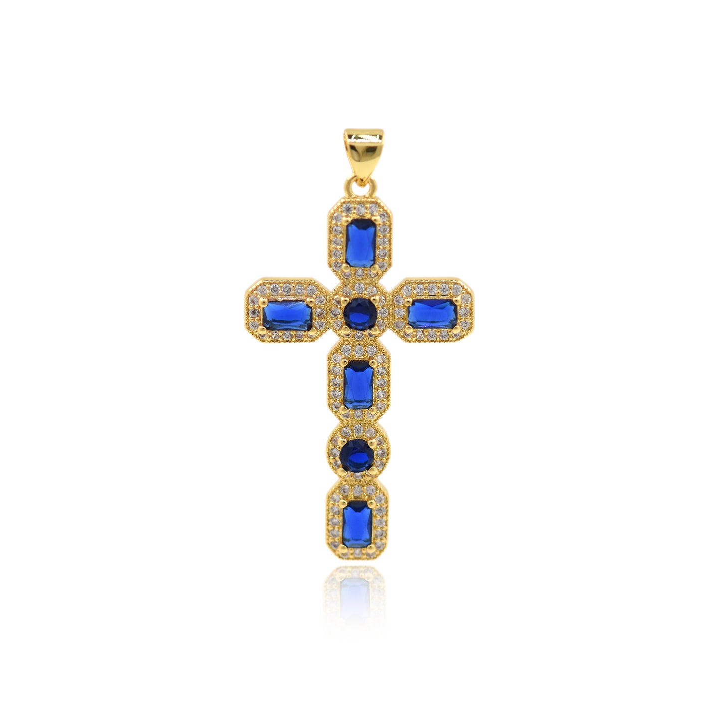 18K Gold Filled Cross Pendant, Colorful Zircon Cross Charm 23.5x41mm