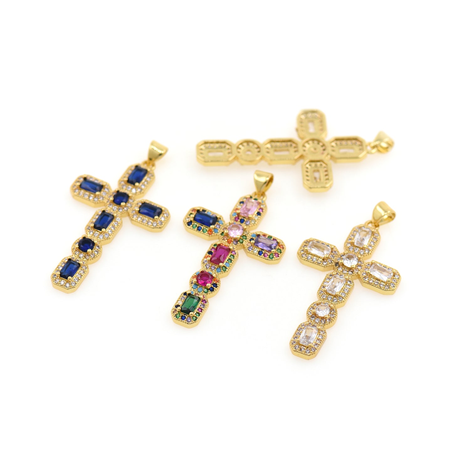 18K Gold Filled Cross Pendant, Colorful Zircon Cross Charm 23.5x41mm