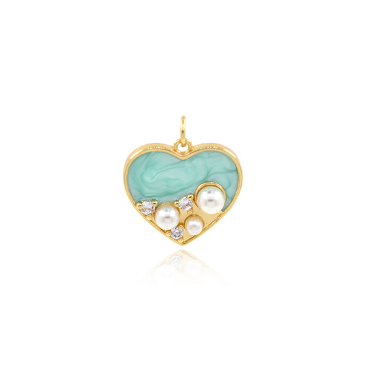 18k Gold Filled Pearl Heart Charm 19x18mm