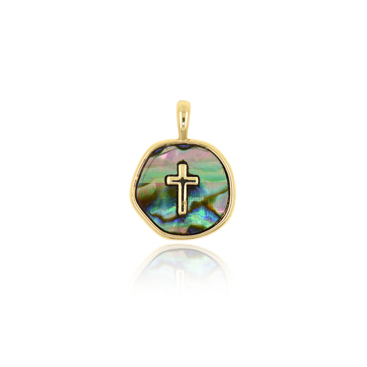 18K Gold Cross Pendant, Cross Pendant, Coin Pendant 14mm