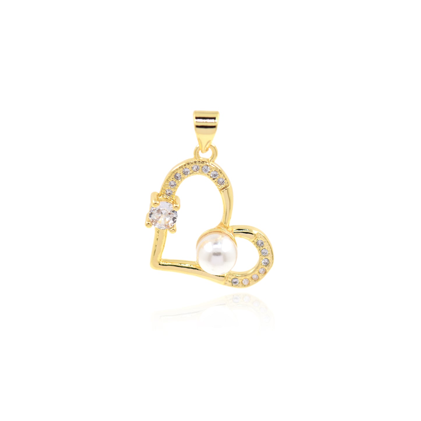 Heart Pendant, 18K Filled Gold Heart Pendant with Diamonds 22x16mm