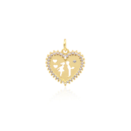 18K Filled Gold Diamond Heart Pendant, Valentine's Day Gift 16x16mm