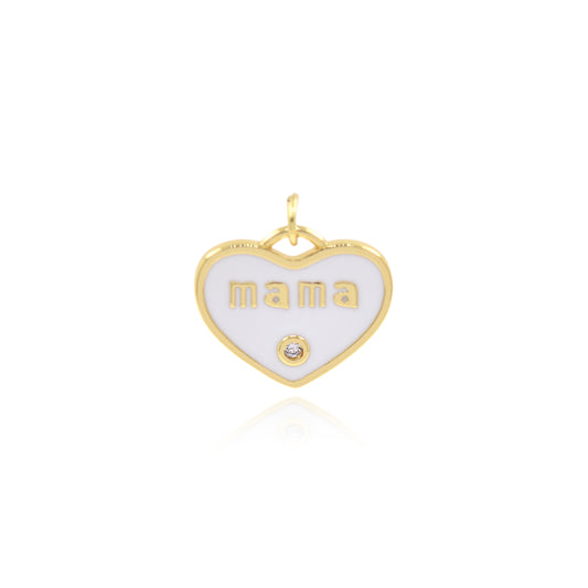 18K Gold Filled Enamel Heart Pendant,Mama Charm Necklace 20x17mm