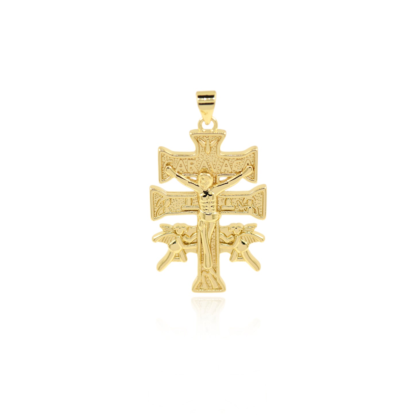 CZ Micro Pave Cross Pendant, 18K Filled Gold Cross Necklace Pendant with Diamonds 33x21mm