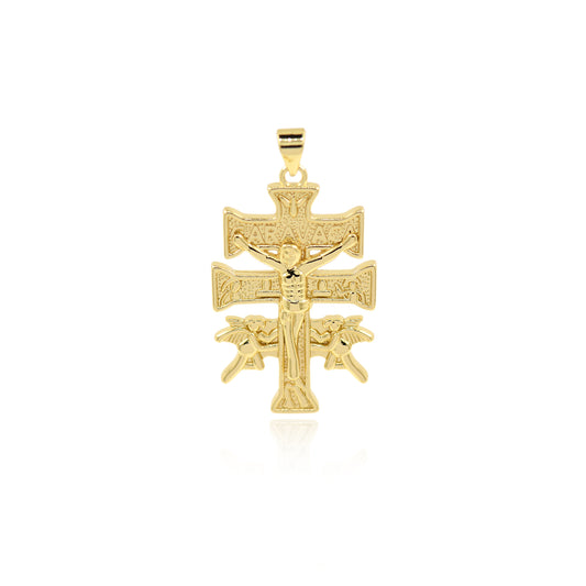 CZ Micro Pave Cross Pendant, 18K Filled Gold Cross Necklace Pendant with Diamonds 33x21mm