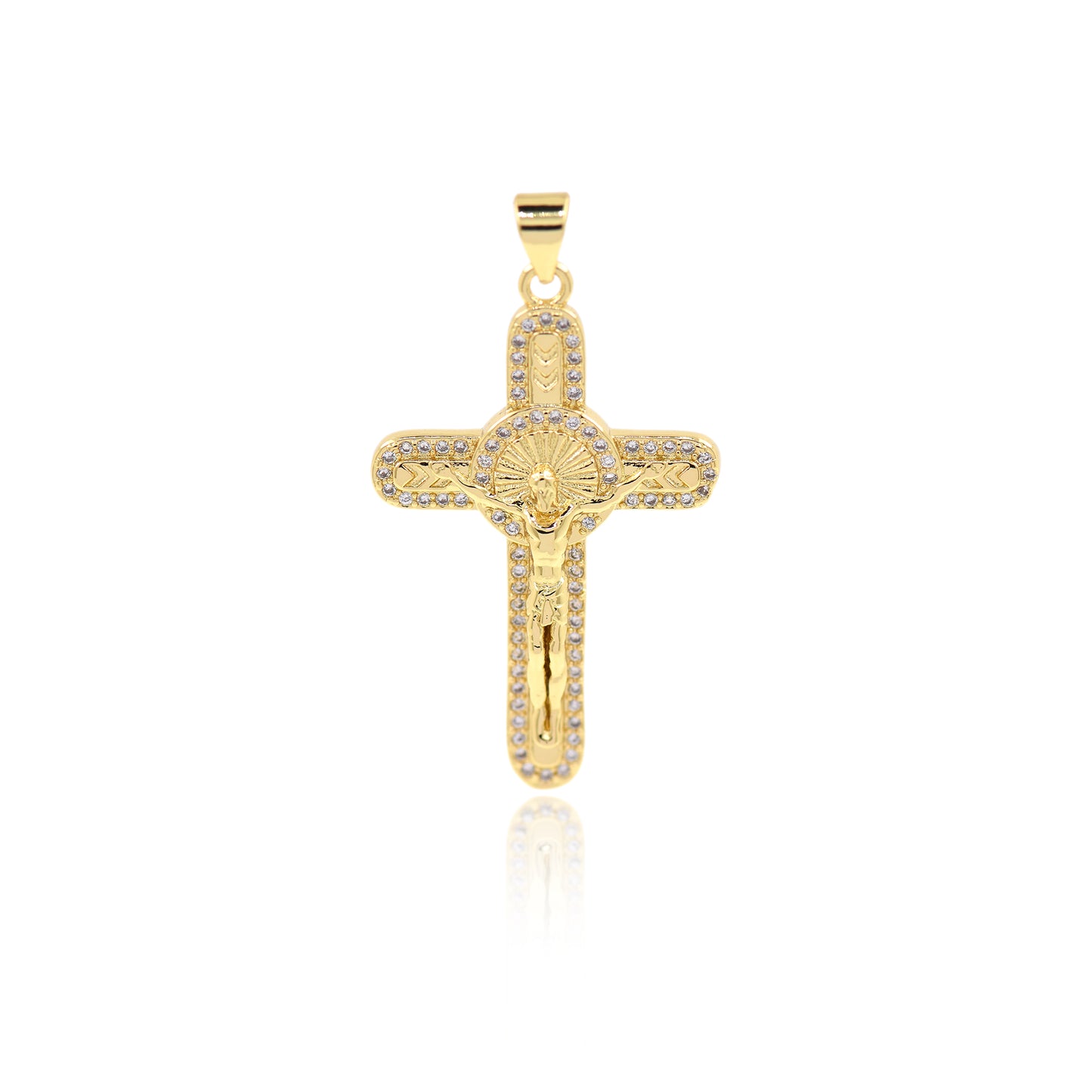 Clear Cubic Cross Pendant,Gold Plated Cross Jewelry Accessory 37x23mm