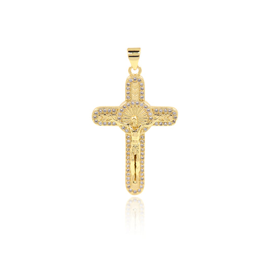 Clear Cubic Cross Pendant,Gold Plated Cross Jewelry Accessory 37x23mm