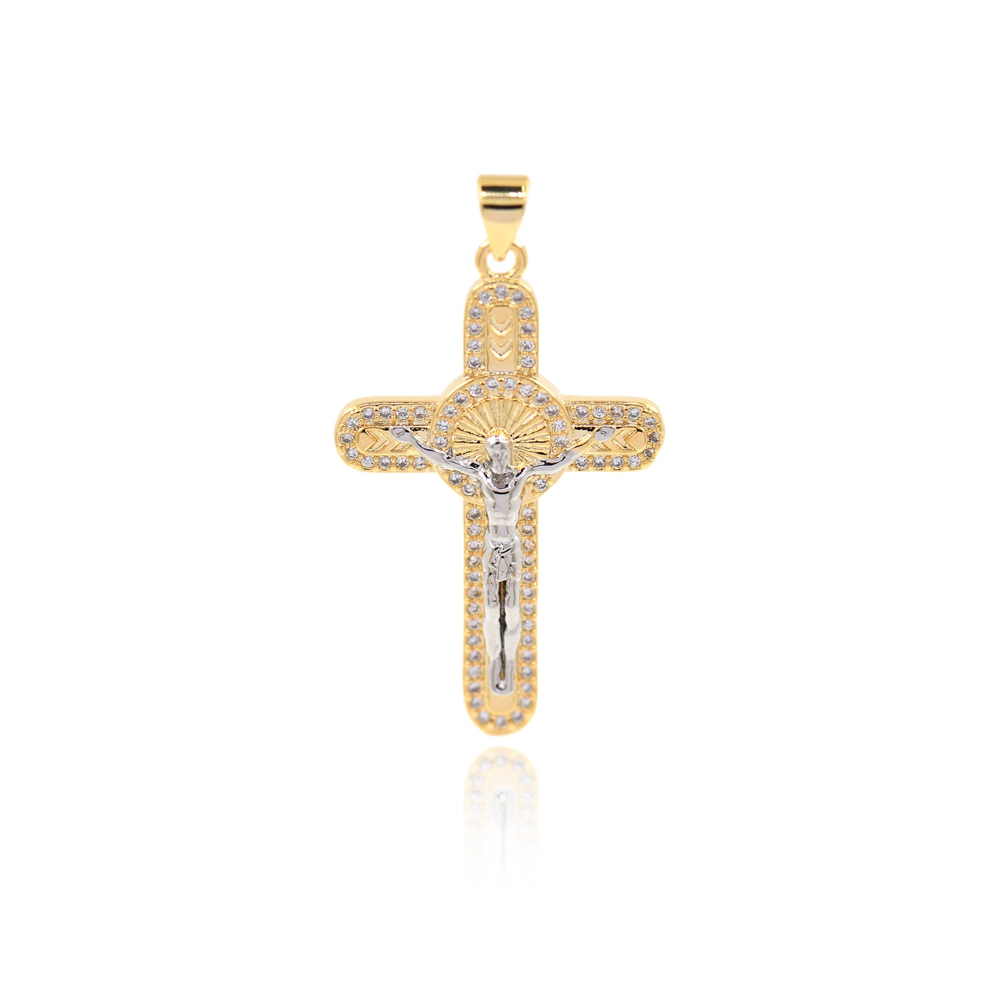 Clear Cubic Cross Pendant,Gold Plated Cross Jewelry Accessory 37x23mm