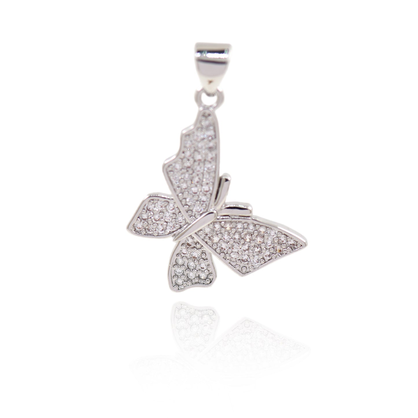 Delicate CZ Micro Pave Butterfly Pendant, Butterfly Charm 21x17.5mm