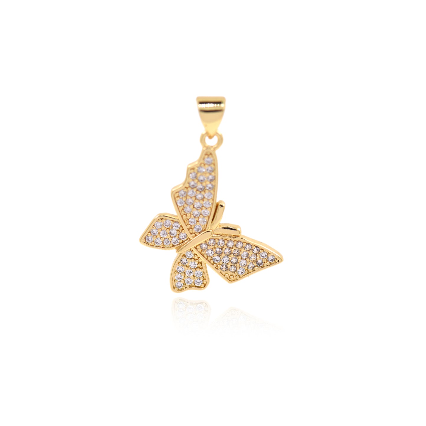 Delicate CZ Micro Pave Butterfly Pendant, Butterfly Charm 21x17.5mm