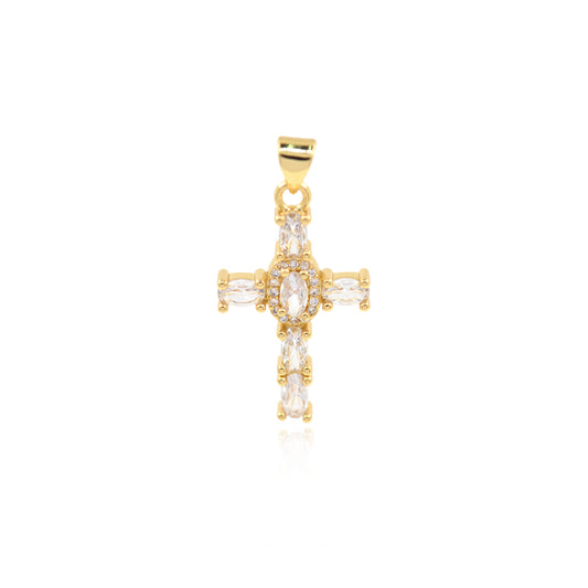 18K Gold Filled Cross Pendant, CZ Micro-Mosaic Zircon Religious Pendant 26x16mm