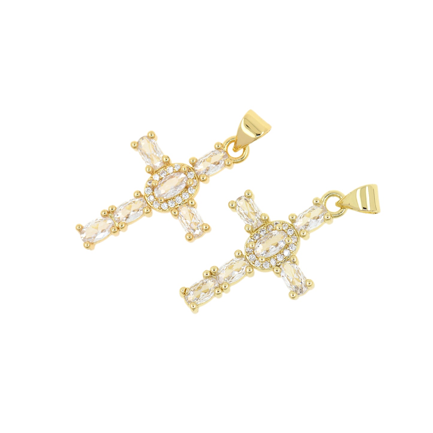 18K Gold Filled Cross Pendant, CZ Micro-Mosaic Zircon Religious Pendant 26x16mm