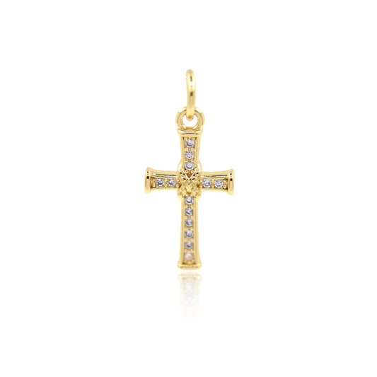 Cubic Cross Pendant, Micro Pave Cross Charm Pendant 17x9.5mm