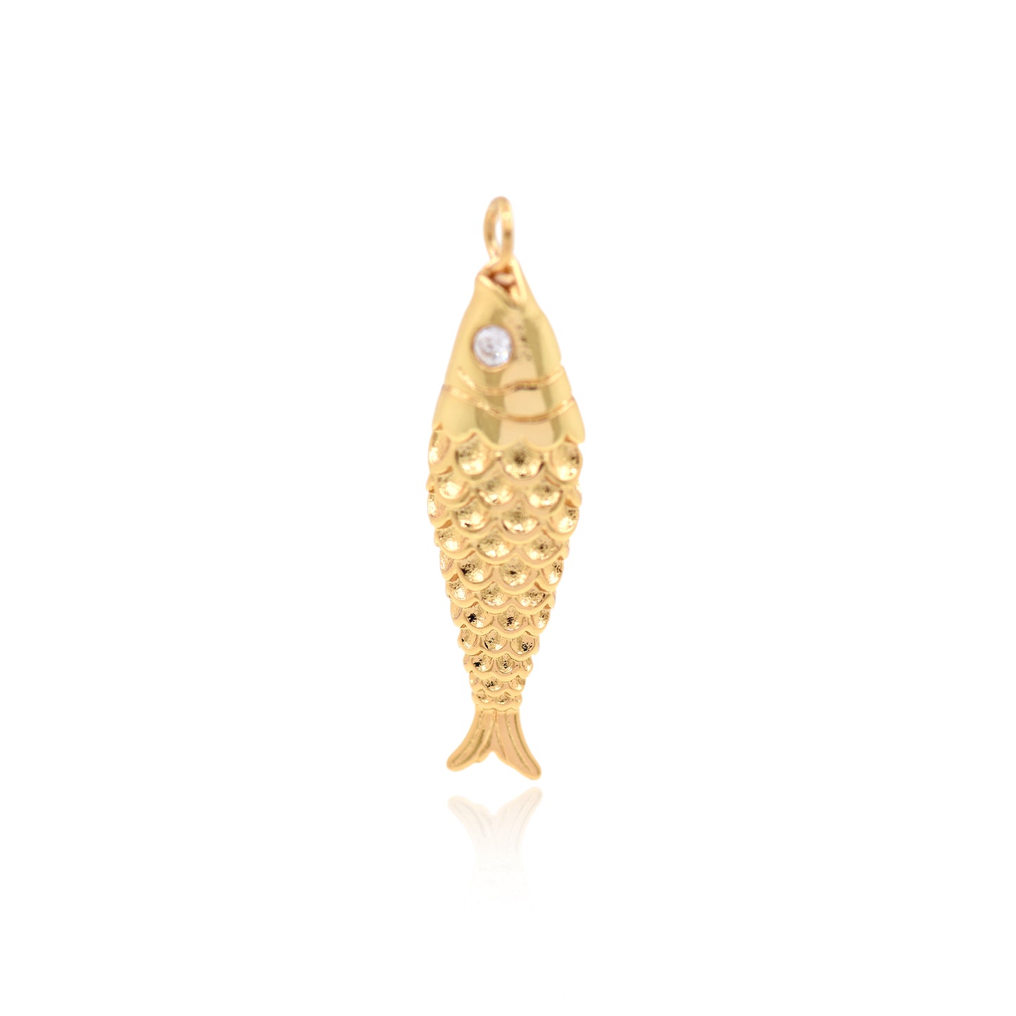 18K Gold Vermeil Style Fish Pendant 37x11mm