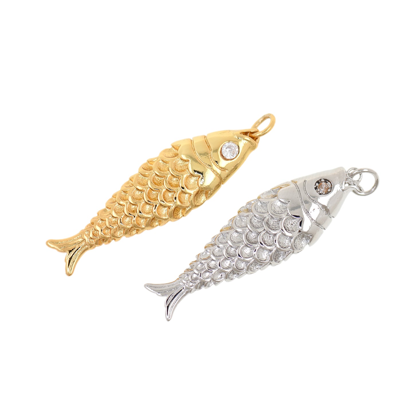 18K Gold Vermeil Style Fish Pendant 37x11mm