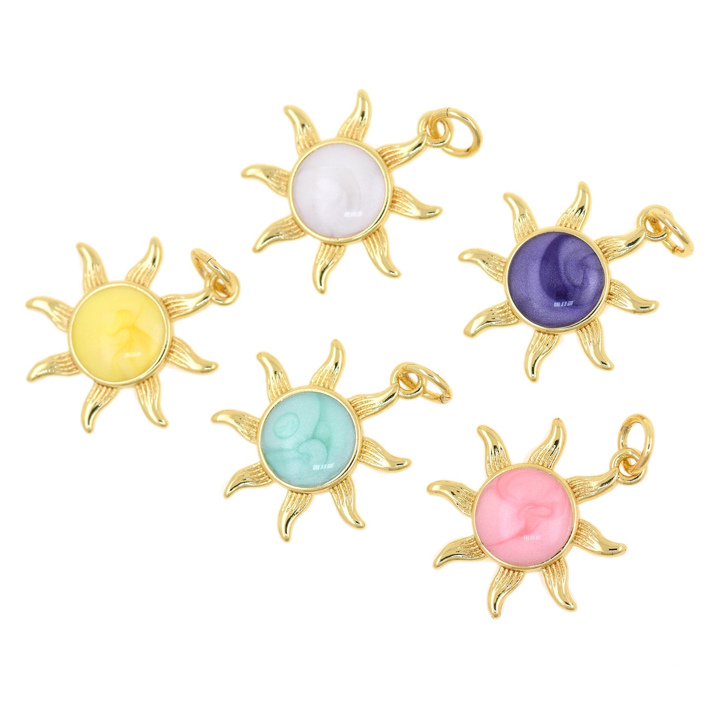 18K Gold Filled Enamel Sun Pendant 17.5mm