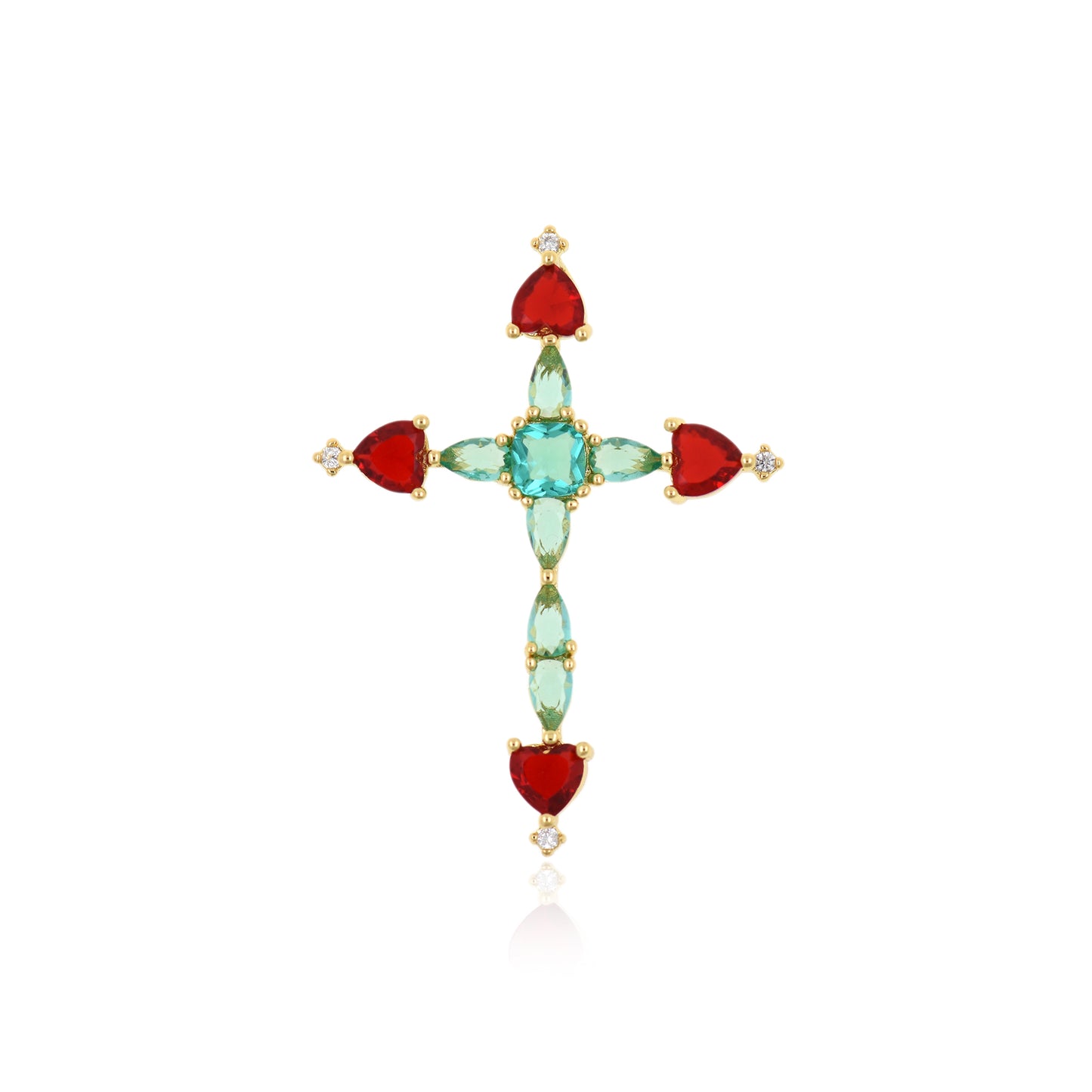 18K Gold Filled Fashion Luxury Colorful Zircon Cross Pendant 43x32mm