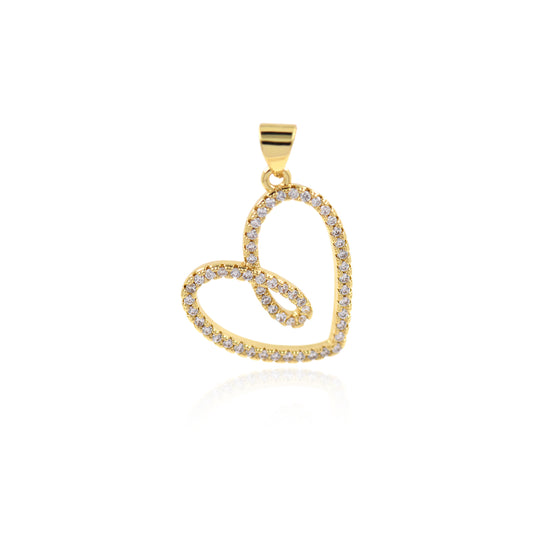 18K Gold Filled Heart Necklace, Micropavé CZ Dainty Pendant 23x19mm