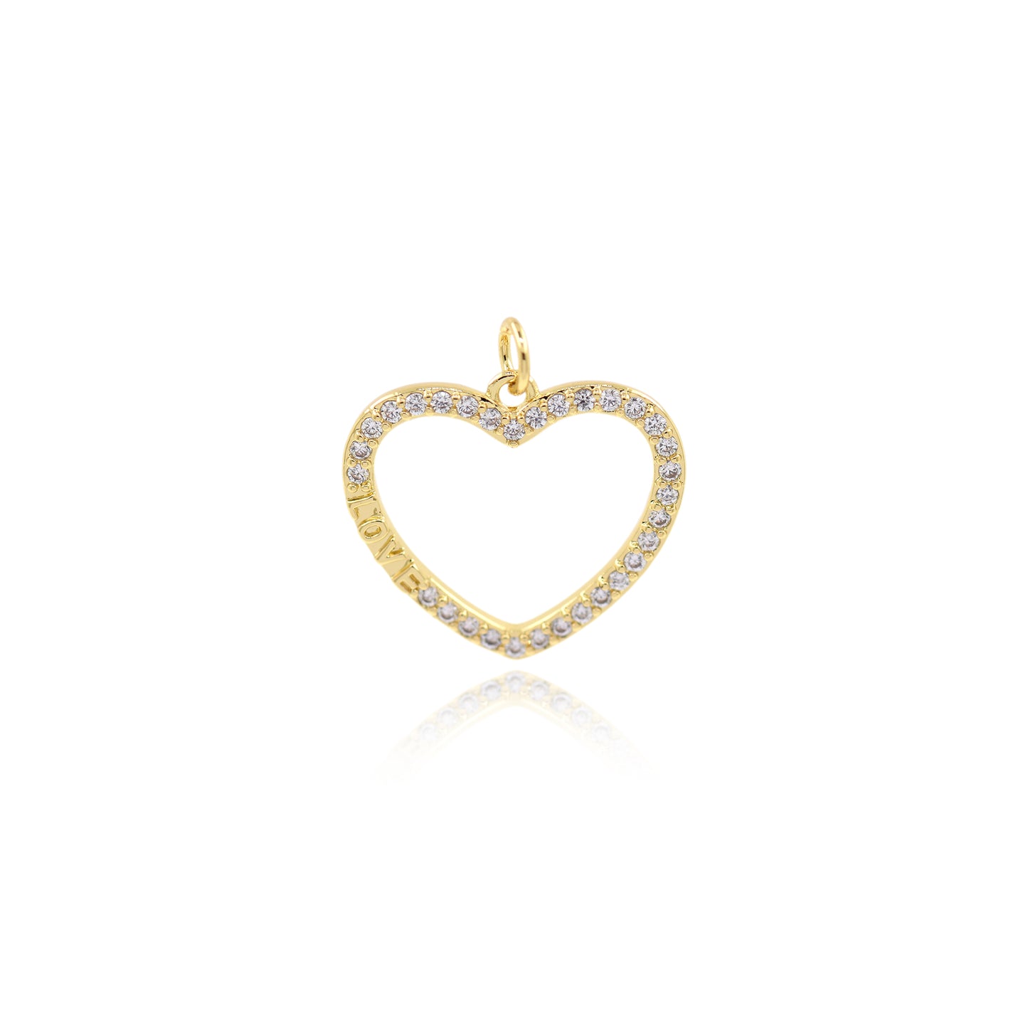 18K Gold Filled Heart Charm, Micropavé CZ Hollow Pendant 22x20mm