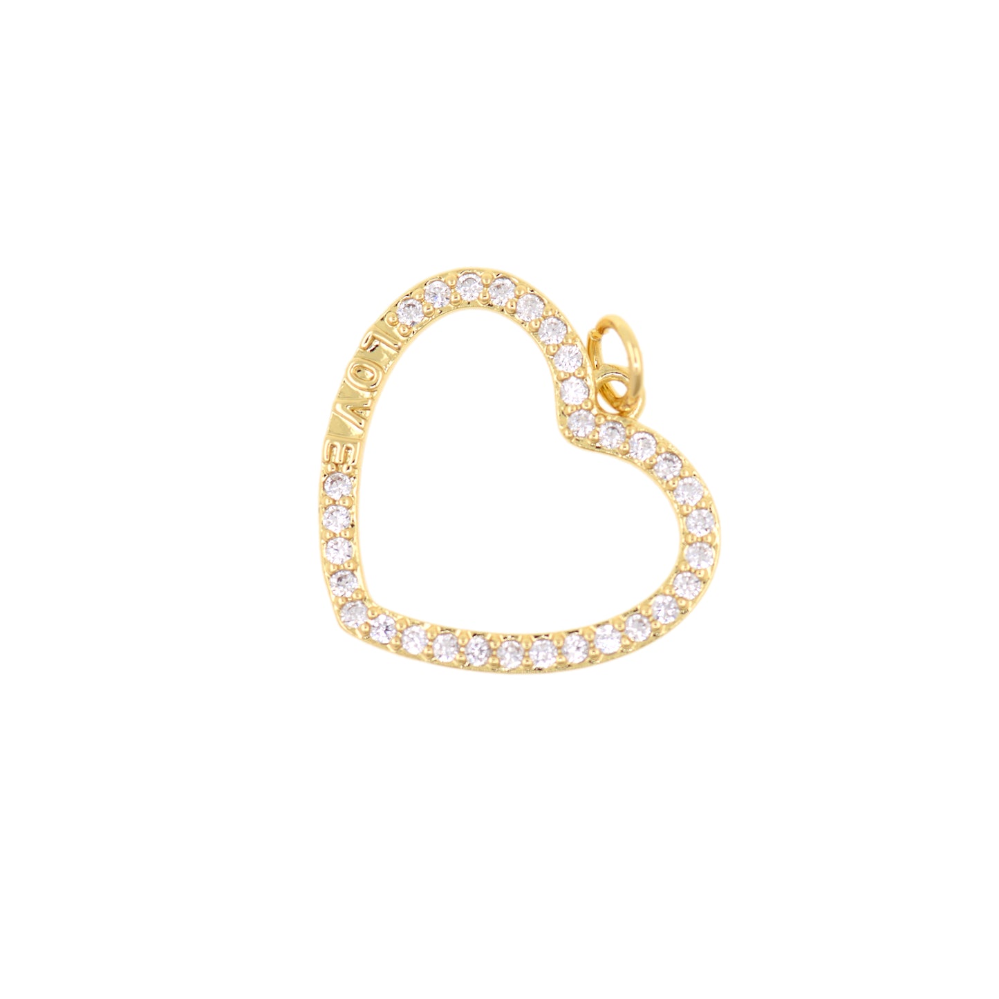 18K Gold Filled Heart Charm, Micropavé CZ Hollow Pendant 22x20mm