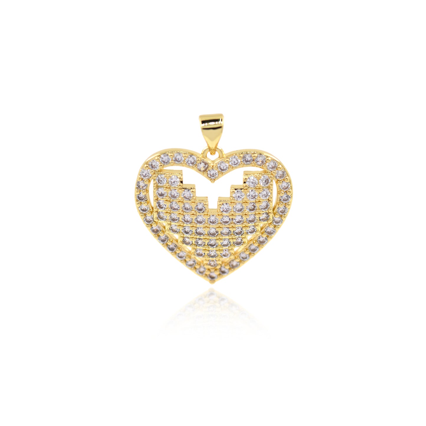 18K Gold Filled Love Charm, Micropavé CZ Heart Pendant 23x22mm