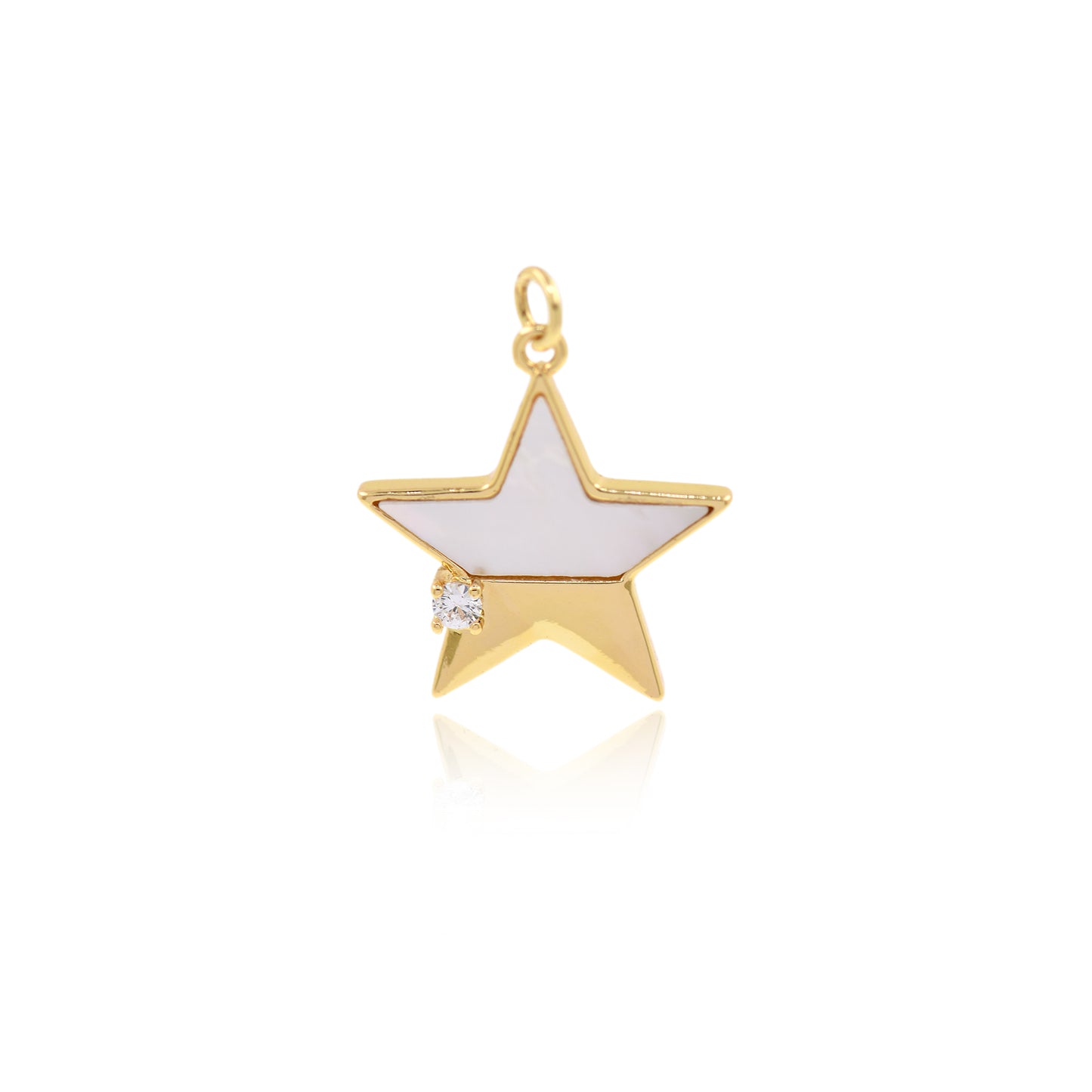 18K Gold Star Heart Charm,Shell Star Zircon Charm Pendant 24x22mm