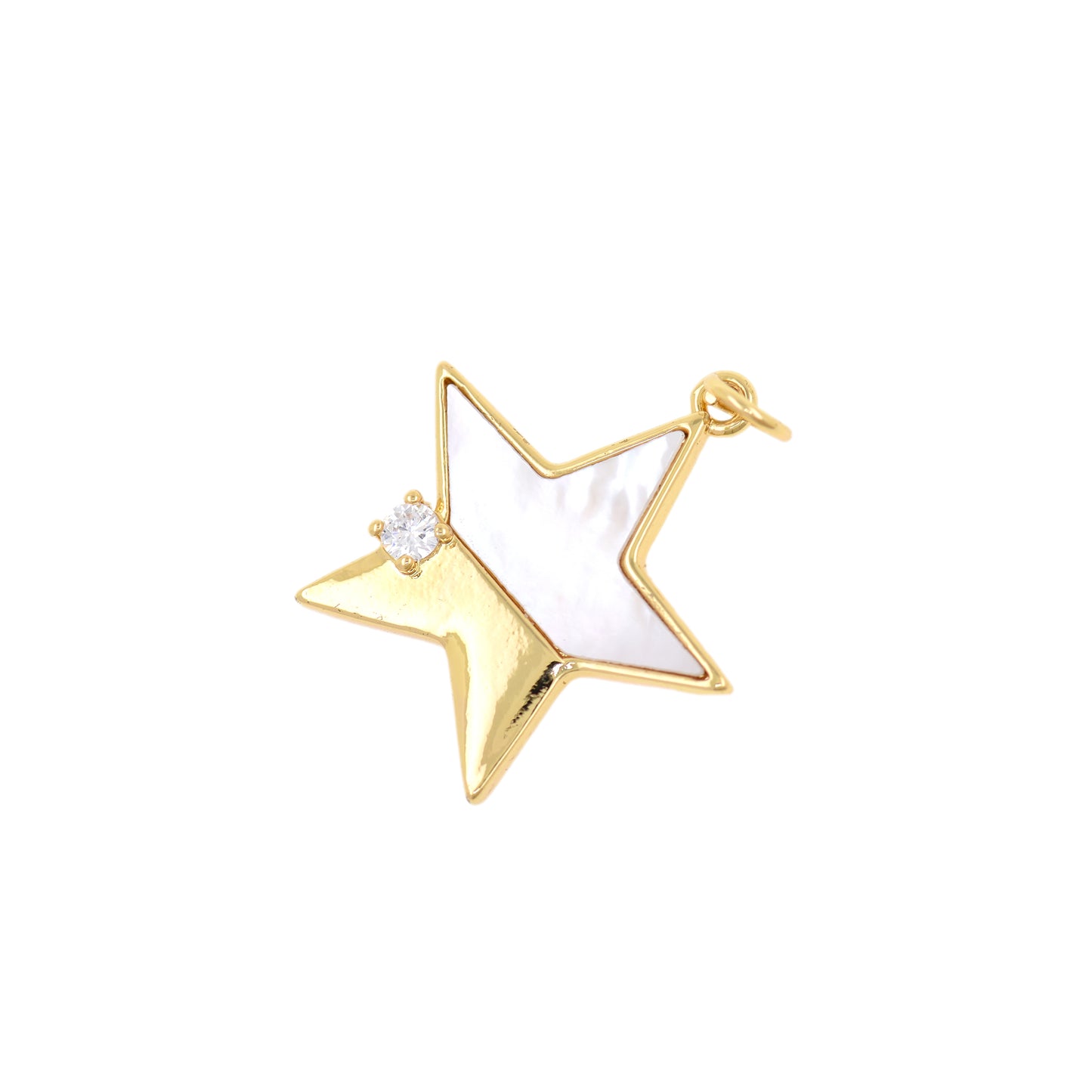 18K Gold Star Heart Charm,Shell Star Zircon Charm Pendant 24x22mm