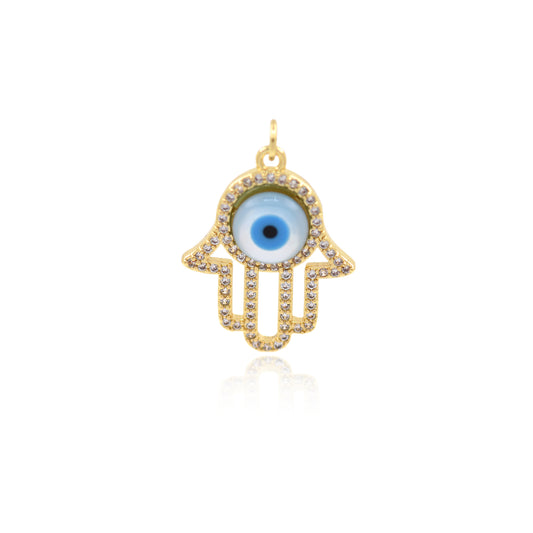 Hand of Fatima Charm,CZ Micro Pave Evil Eye Charm Necklace 24x19mm