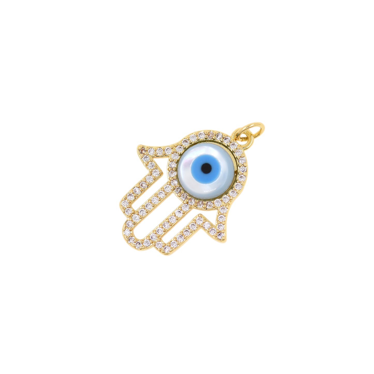 Hand of Fatima Charm,CZ Micro Pave Evil Eye Charm Necklace 24x19mm