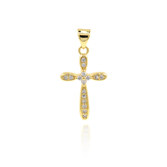 18K Gold Filled Cross Pendant, Religious Charm 18x29mm