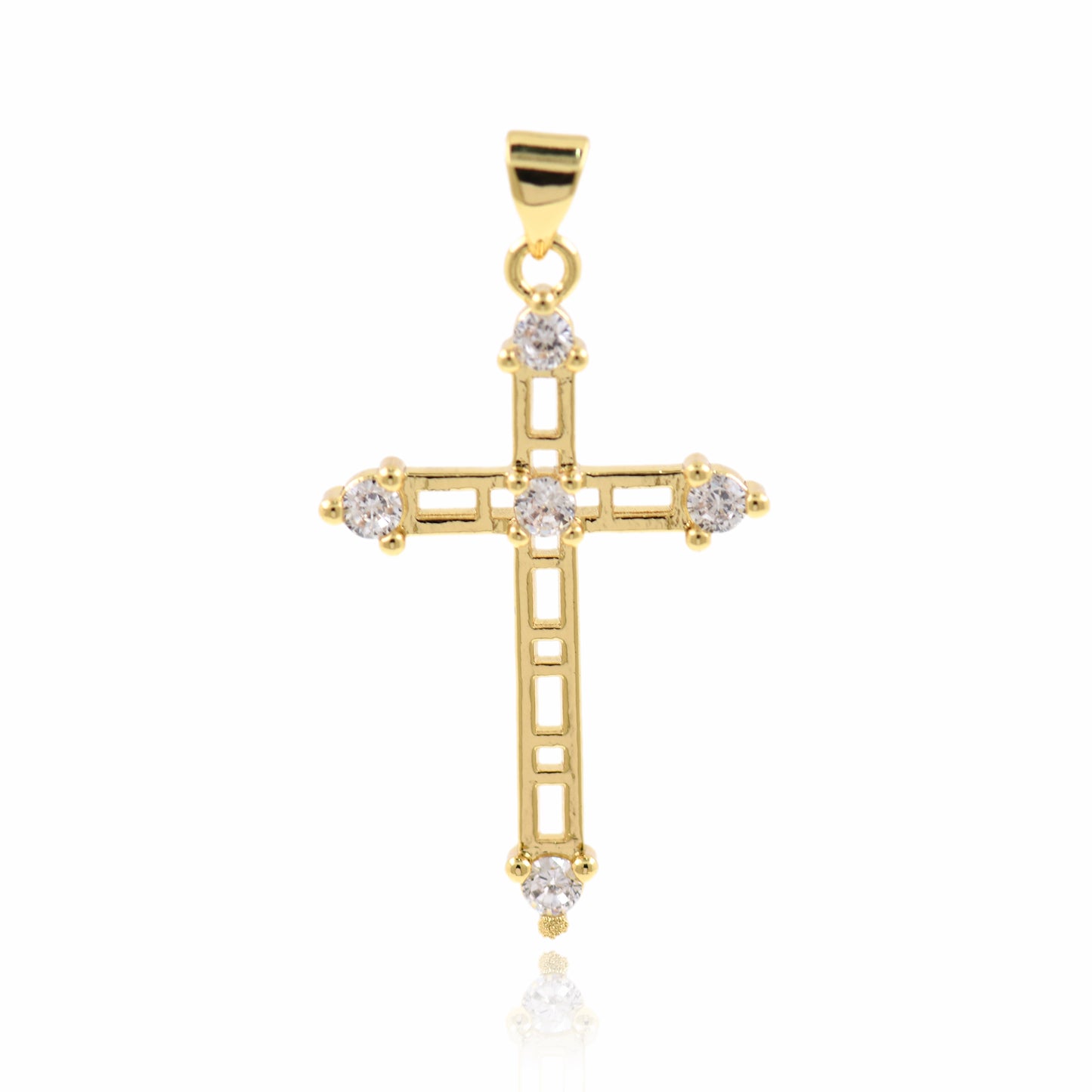 18K Gold CZ Micro Pave Cross Pendant Faith Charm  17x25.5mm