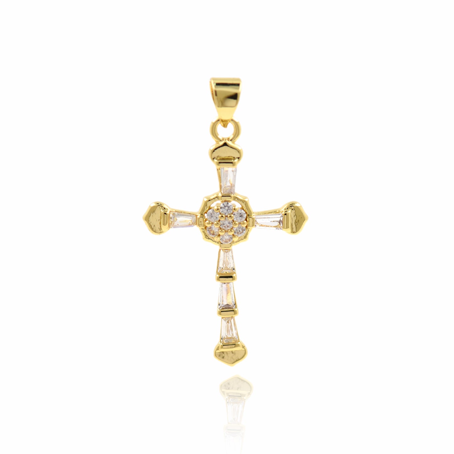 Dainty Gold Cross Pendant,Black Cubic Zirconia Christian Charm 20x31mm