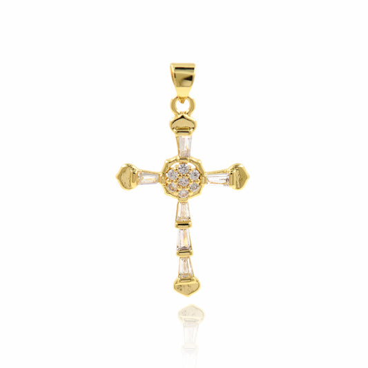 Dainty Gold Cross Pendant,Black Cubic Zirconia Christian Charm 20x31mm