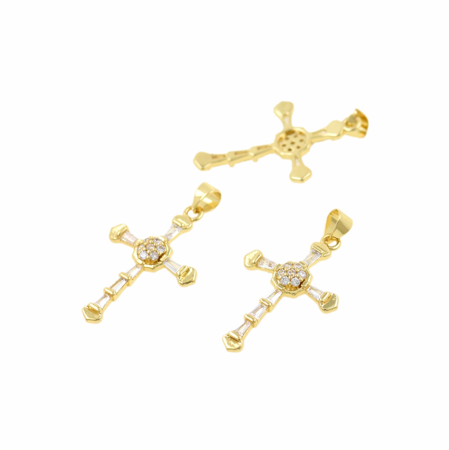 Dainty Gold Cross Pendant,Black Cubic Zirconia Christian Charm 20x31mm