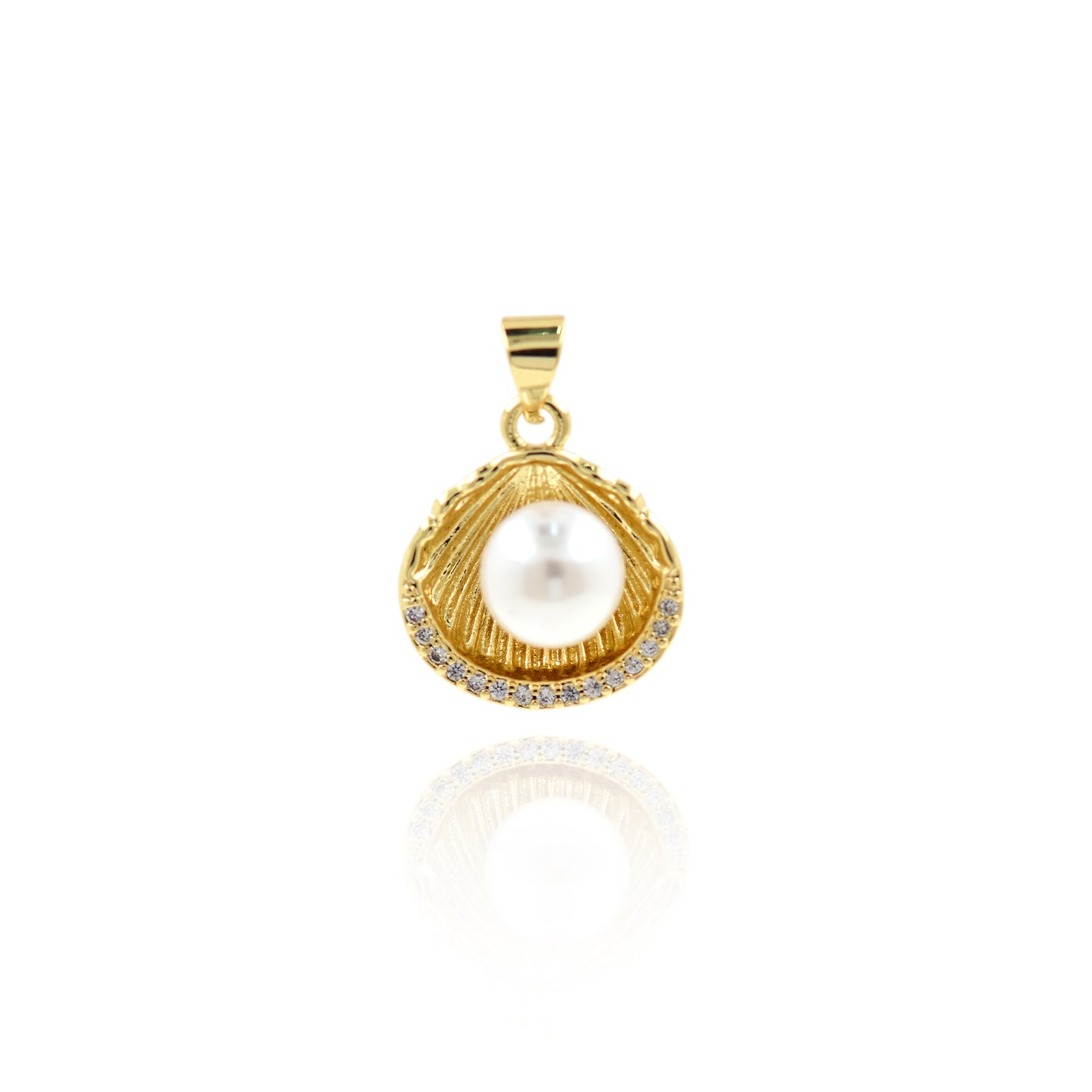 Scallop with Pearl Necklace Pendant 15x17mm