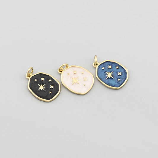 18K Gold Filled Enamel Pendant with Star Moon Pattern 13x18mm